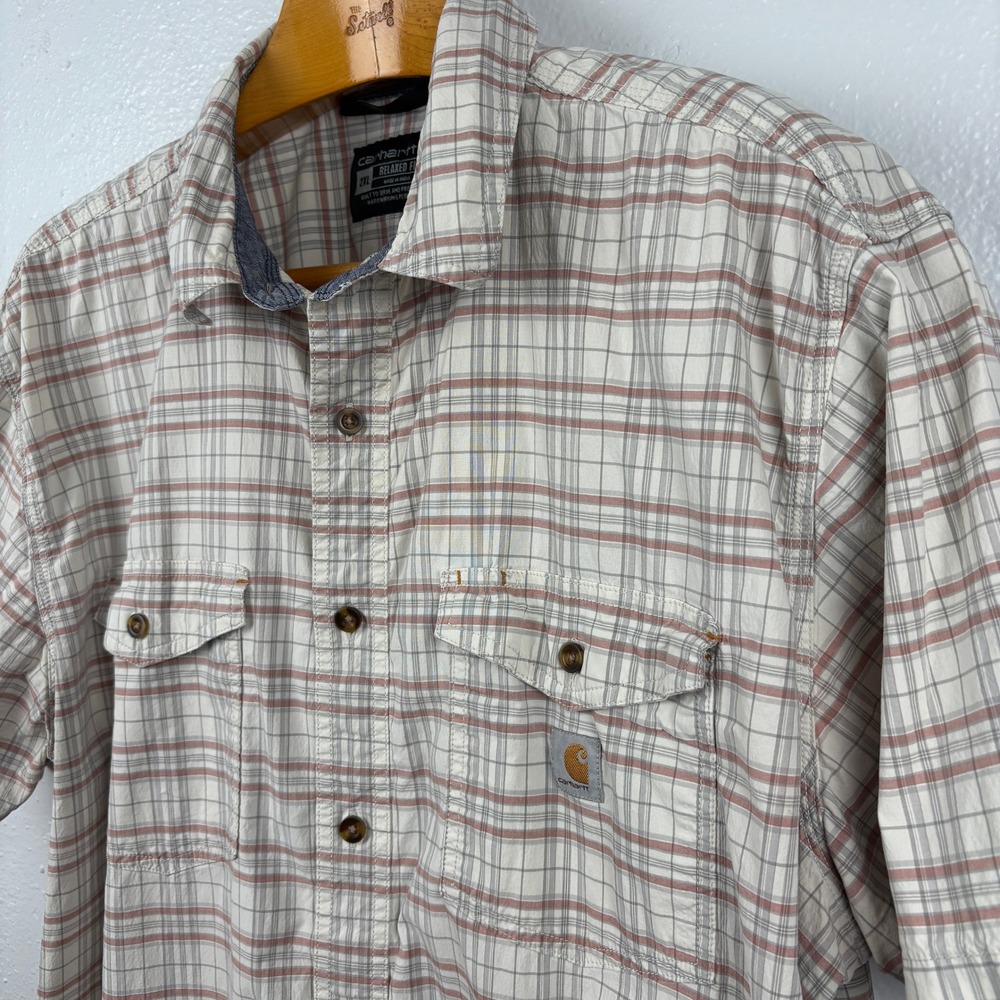Carhartt Plaid‎ Short Sleeve Button Up Shirt Men's 2XL Relaxed Fit Workwear - Picture 3 of 11